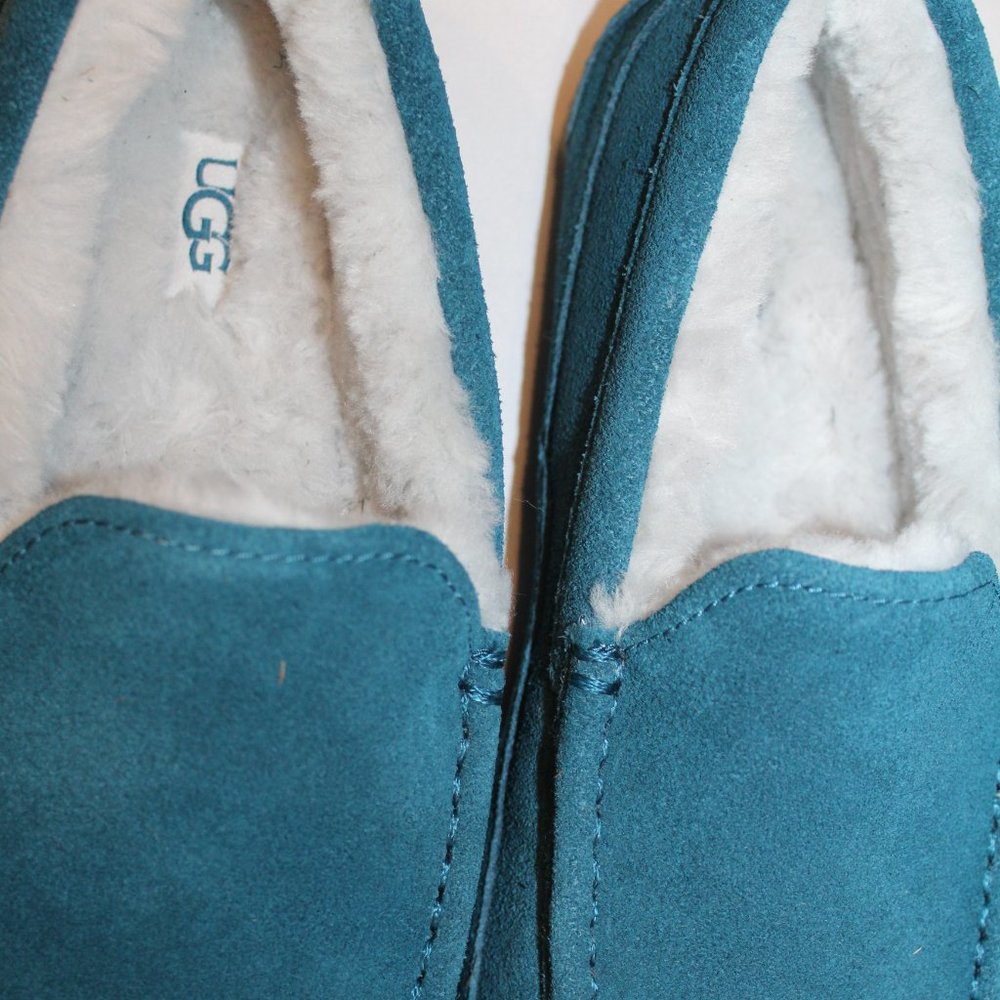 NIB UGG MEN'S ASCOT SUEDE SHEARLING SLIP ON SLIPPERS MARINE BLUEU - Picture 3 of 7
